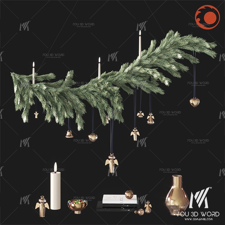 Modern Christmas Tree Gift Box Fireplace Decoration Ornament 3d model